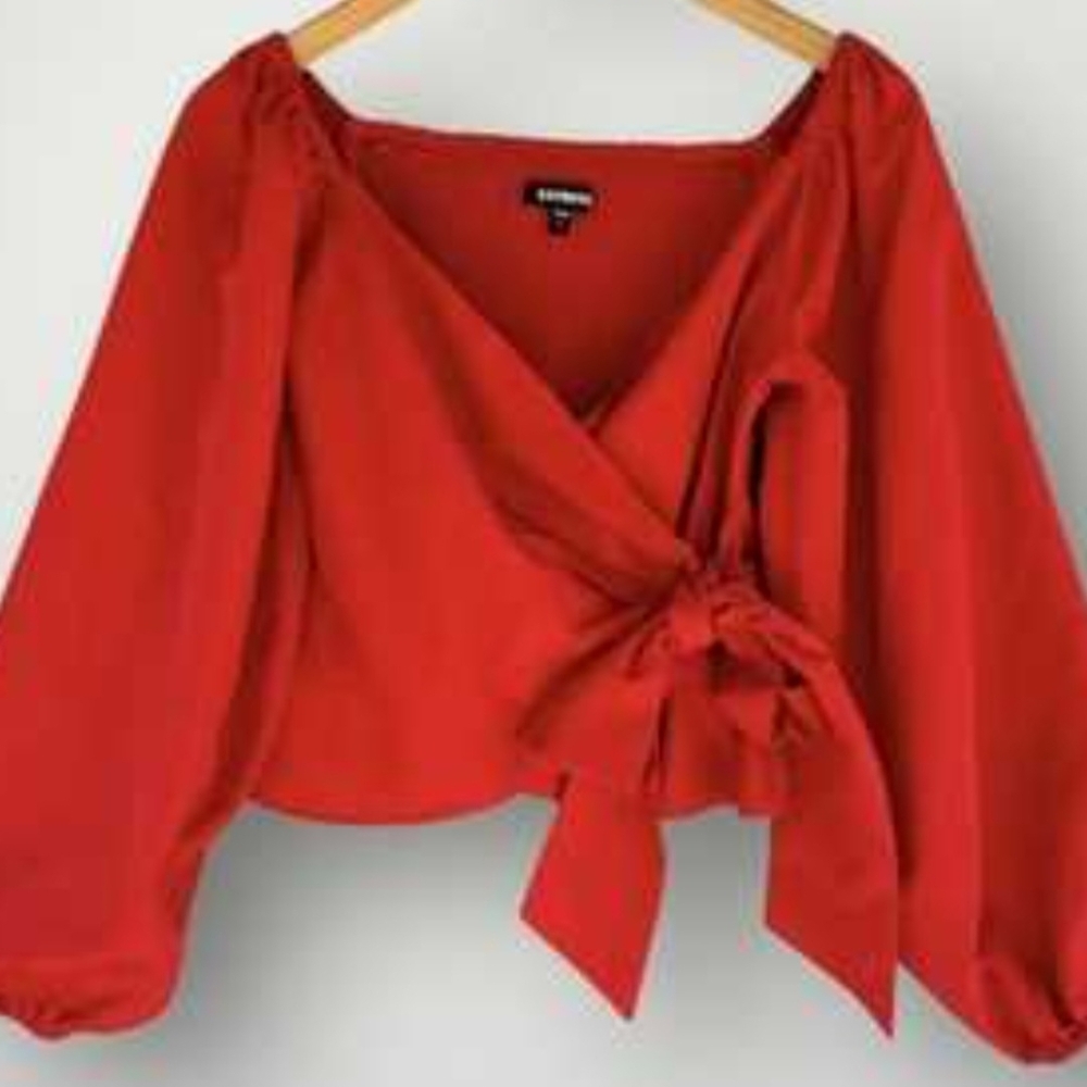 Forever 21 Red 3/4 Sleeve Wrap Blouse